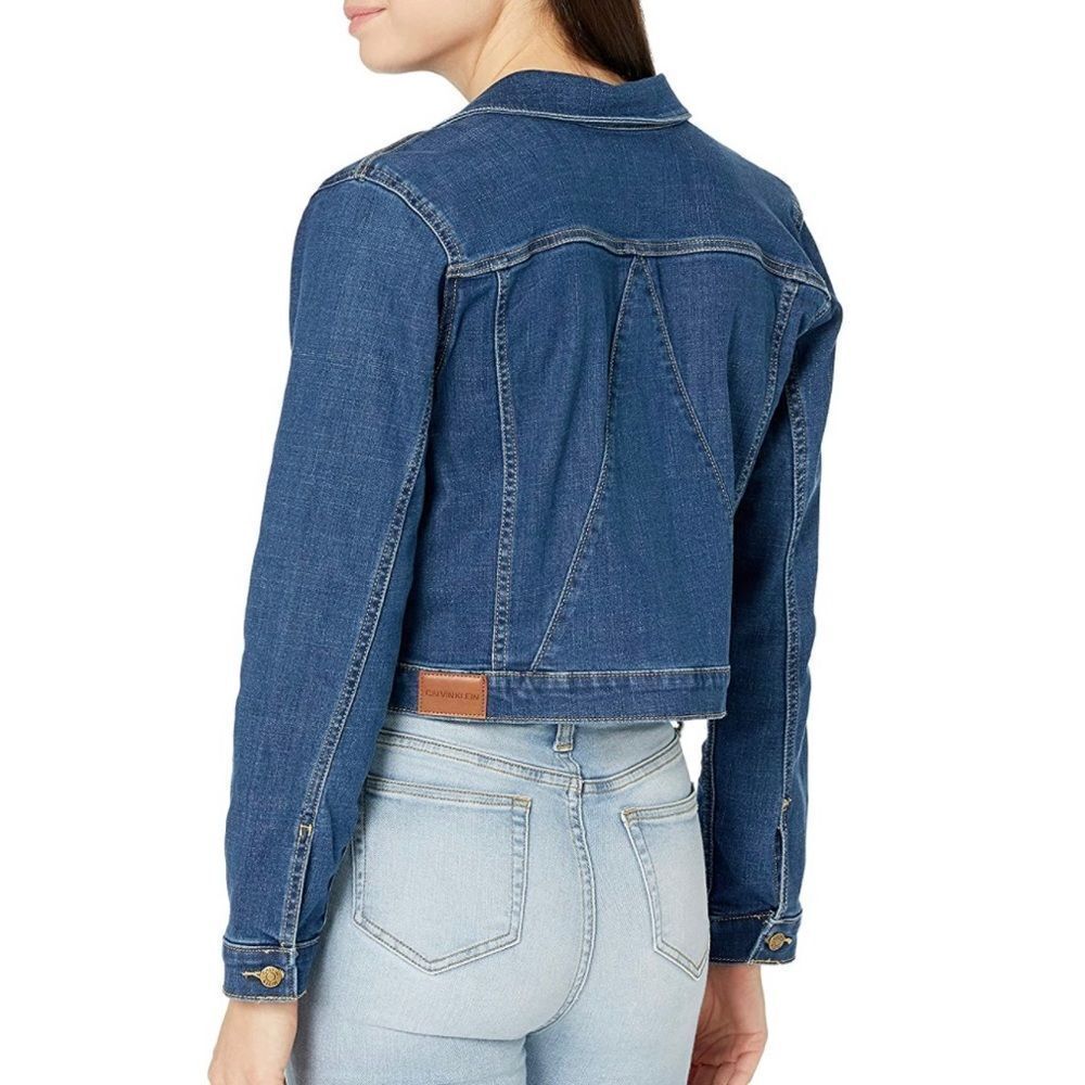 Calvin Klein Medium Wash Cropped Denim Jean Jacket Size Small NWT - Picture 2 of 10
